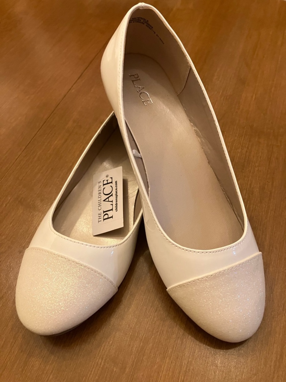 The Children's Place Girls' Cream White Glitter Cap-Toe Ballet Flats